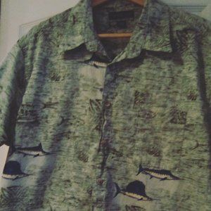 Fishing Life Outfitters Mens green marlin fishing casual Hawaiian shirt 2XL